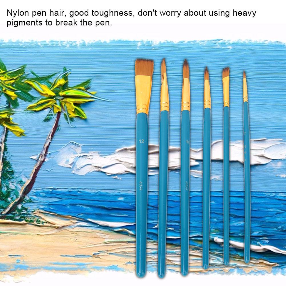 6pcs Wooden Handle Drawing Pen Nylon Hair Paint Brush Set Art Craft Watercolor Painting(Blue)