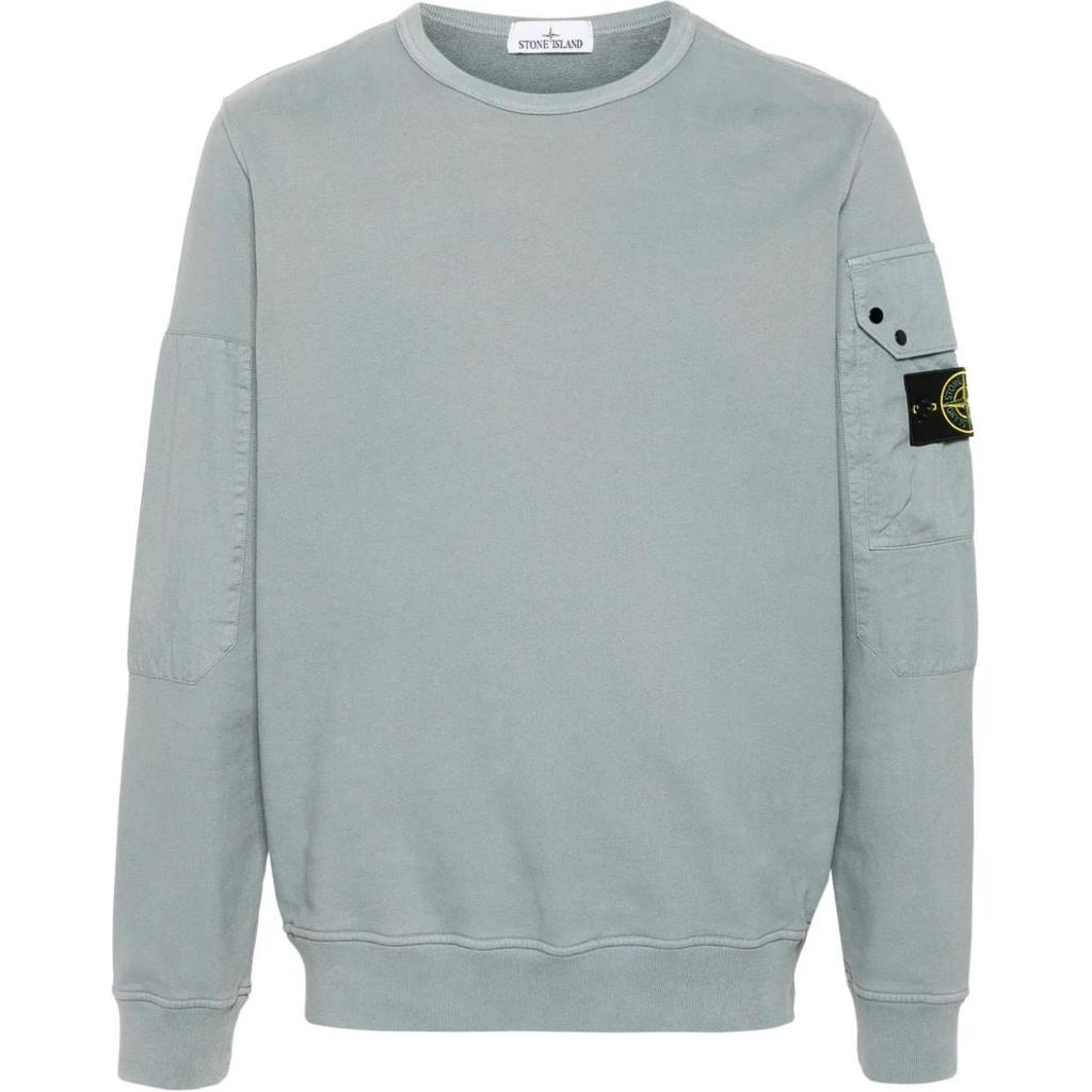 Stone Island Compass Logo Crew Neck Long Sleeve Thin Fleece Sweatshirt Unisex sweatshirt Green Mouse-Grey 811563920-V0066