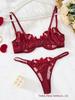 Z European & American Large Size Sexy Floral Embroidered Sheer Lingerie Set