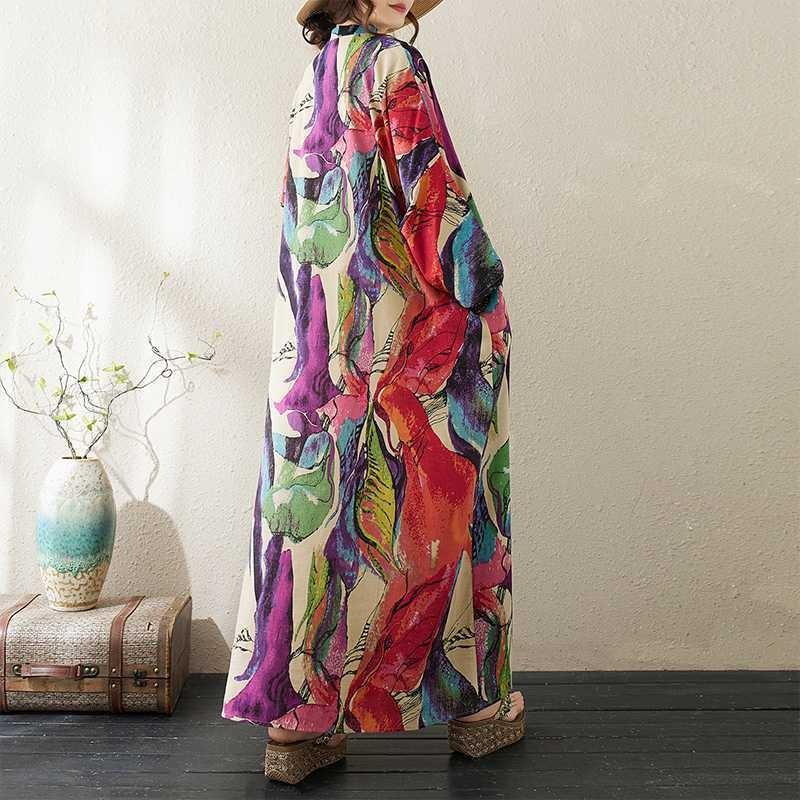 V-neck Loose Plus Size Simple Vacation Style Long Sleeve Women's Beach Dresses