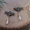 Silver Moonstone Moth & Quartz Celestial Earrings