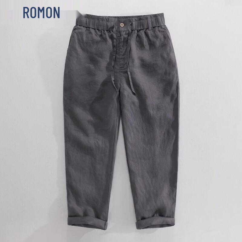 ROMON Men s Casual Thin Breathable Linen Straight-Leg Pants 2XL