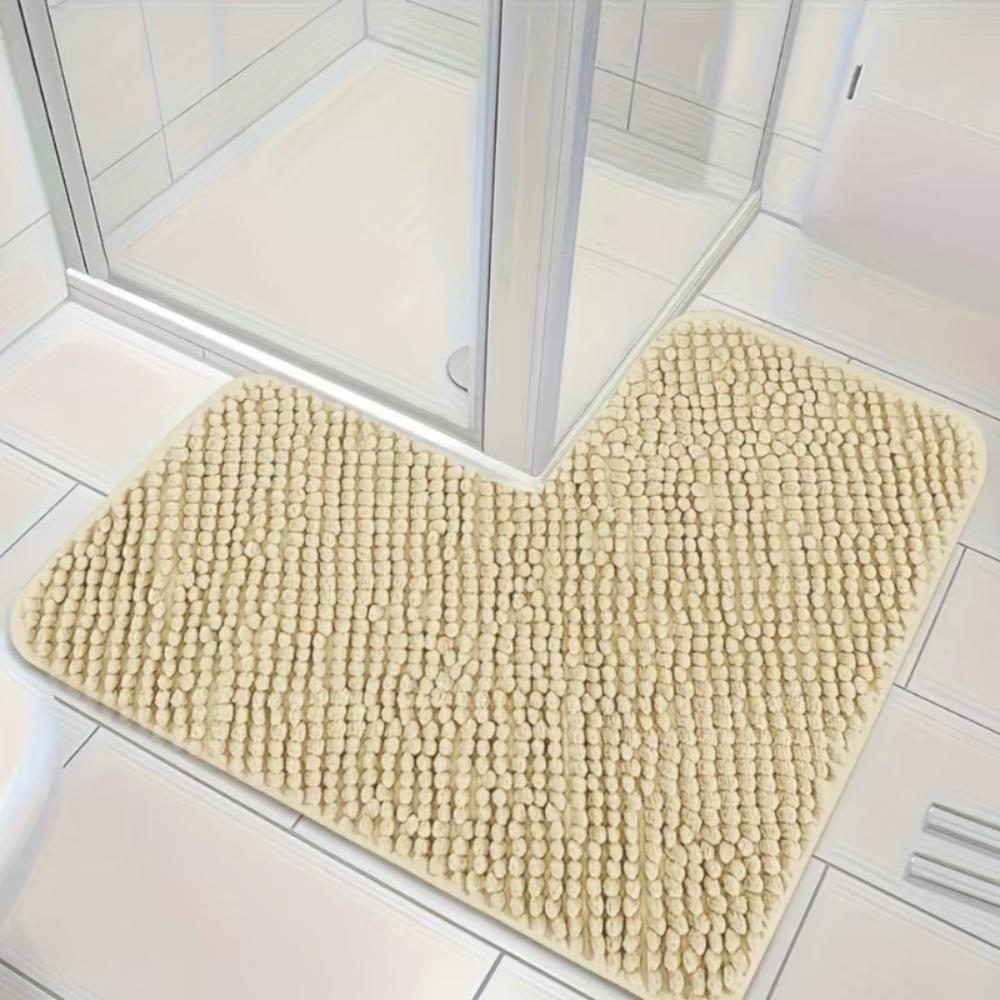 Absorbent L-shaped Chenille Bath Mat Washable Carpet Durable Corner Shower Mat Bathroom