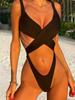 Damen Schwarz Criss Cross Cutout Einteiliger Badeanzug Hochgeschnitten Monokini Sexy Tiefer V-Ausschnitt Badeanzug Strandbekleidung K151