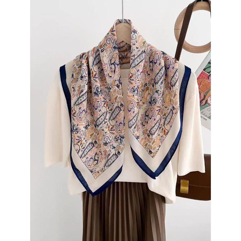 Romantic Cashew Nut Flower Old Money Wind Silk Wool Scarf Women's Autumn and Winter Silk Wool Silk Scarf High-end Neck Square Scarf 65