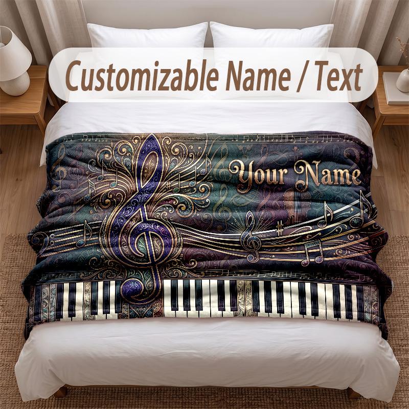 Music General Theme Soft Blanket Personalized Custom Name Text Print Warm Blanket Home Sofa Bedroom Decor