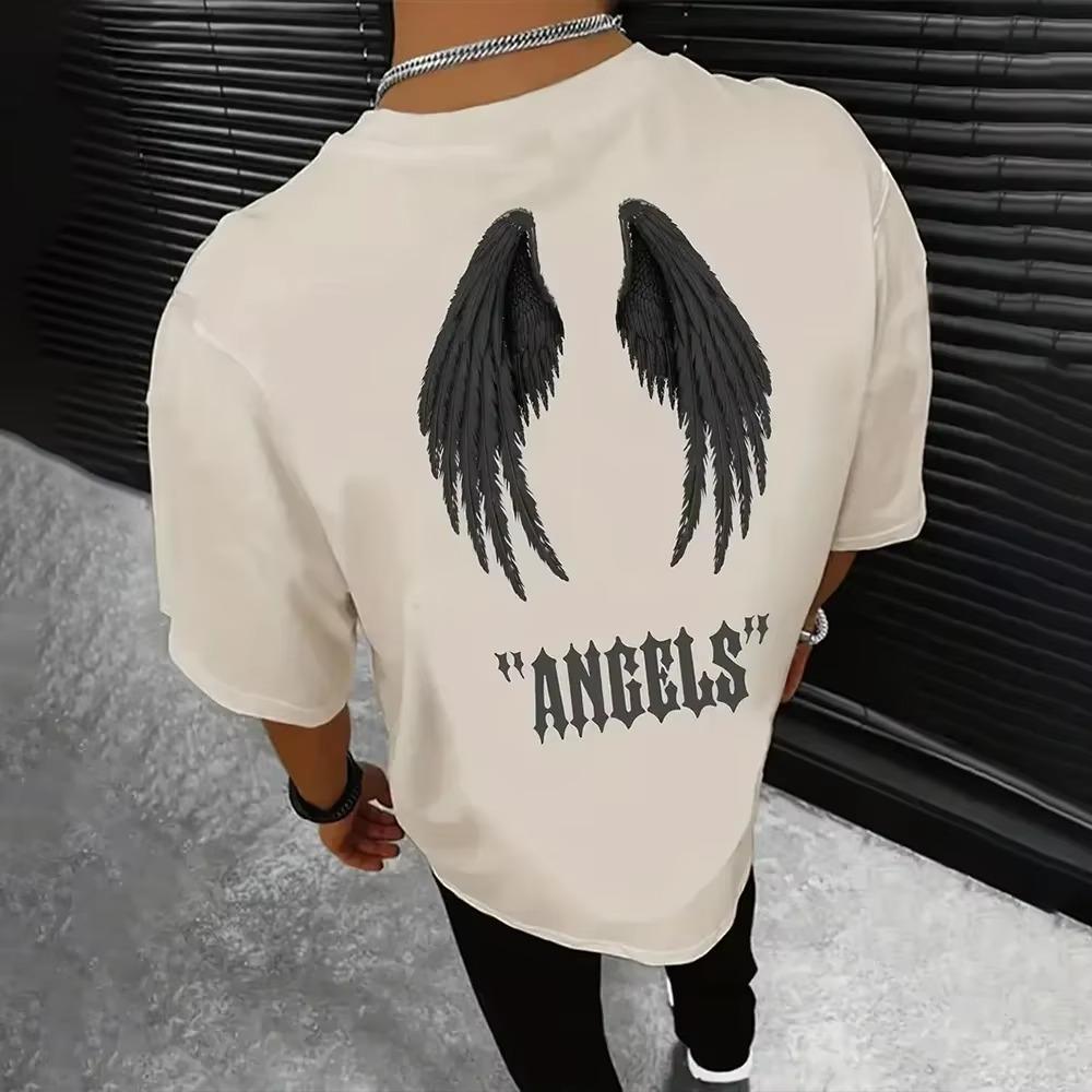 Summer Fashion Heavyweight Retro Men's English Letters 100% Cotton Printed Round Neck High-quality Casual Fitness Street T-shirt