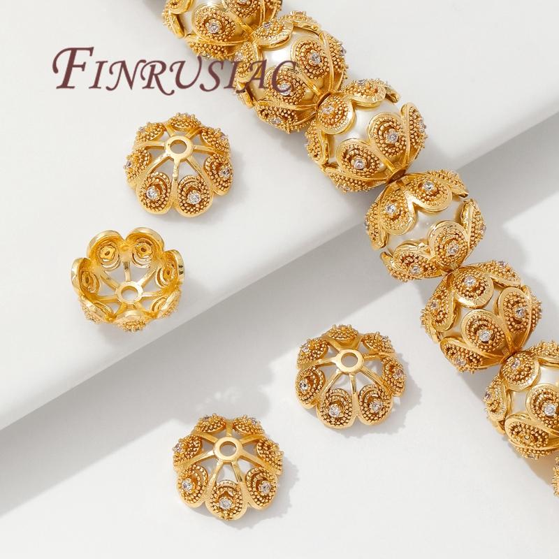 13mm 18K Gold Plated Beads Caps For Jewelry Making,Brass with Zircon Flower Caps,Beads Separators,Necklace&Bracelets Accessories