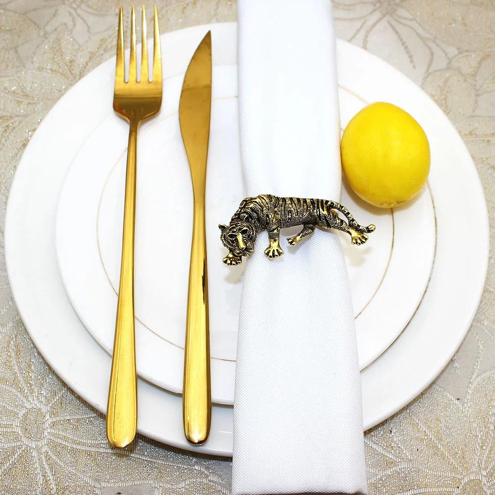 12PCS Creative Leopard and Tiger  Napkin Rings Animal Metal Napkin Holders  for Table Decoration and Accessories Home Decoration