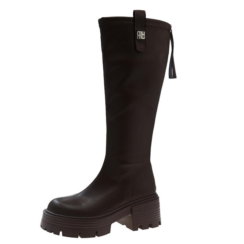 

Длинные сапоги женские 2024 года в иностранном стиле на толстой подошве, нескользящие, высокие сапоги в рыцарском стиле для детей, зимние, бархатные 35 коричневый