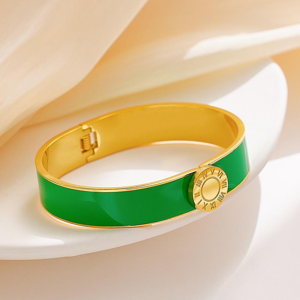 Popularity Stainless Steel Colorful Sweet Enamel Shell Bangle for Women Round Roman Numerals Bracelet Waterproof Trendy Jewelry
