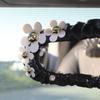 Crystal Daisy Car Interior Accessories Rear View Mirror Cover Leather Auto Rearview Mirror Cover Decoration For Women and
