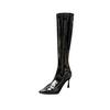 Patent leather solid color minimalist style knight boots women's 2025 autumn and winter new fashion design thin high heel fashion boots