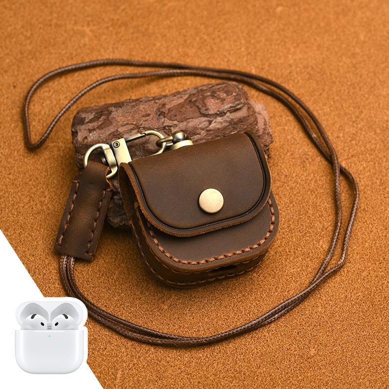Luxury Genuine Leather Case For Apple Airpods 4 3 2 1 Airpods Pro Wireless Earphone Cases funda Airpod Cover with lanyard