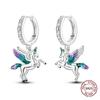 New 925 Silver Chameleon Unicorn Cute Stud Earrings Zircon Blue Eyes Flower Small Earrings For Women Girls Lovely Jewelry Gift