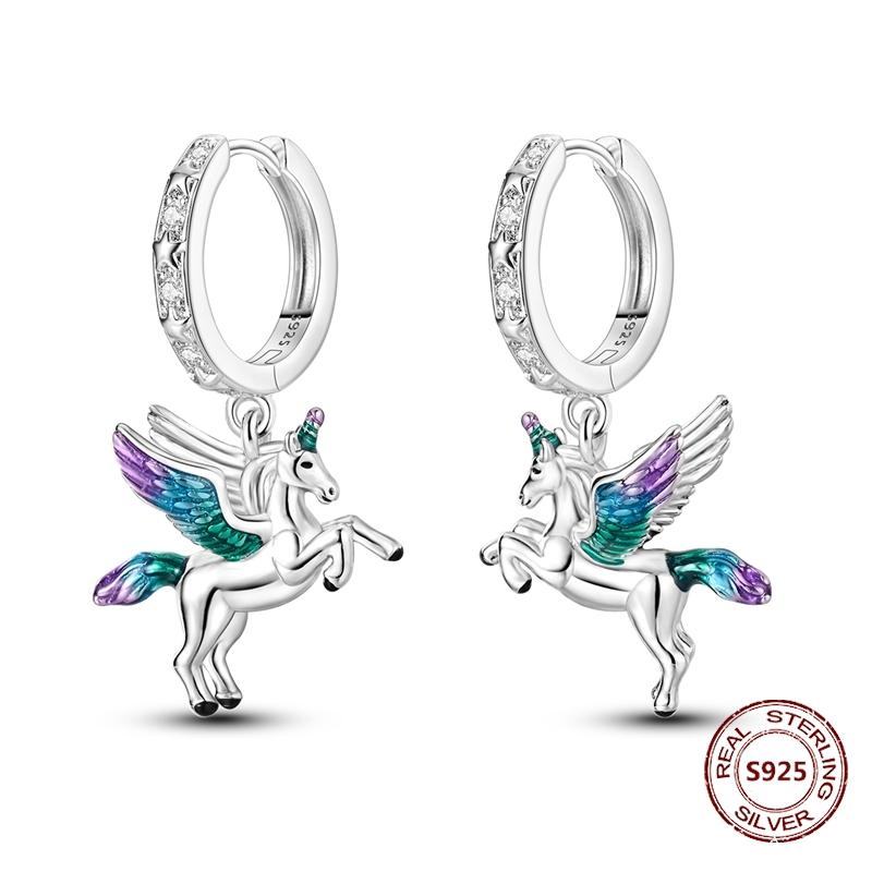 New 925 Silver Chameleon Unicorn Cute Stud Earrings Zircon Blue Eyes Flower Small Earrings For Women Girls Lovely Jewelry Gift