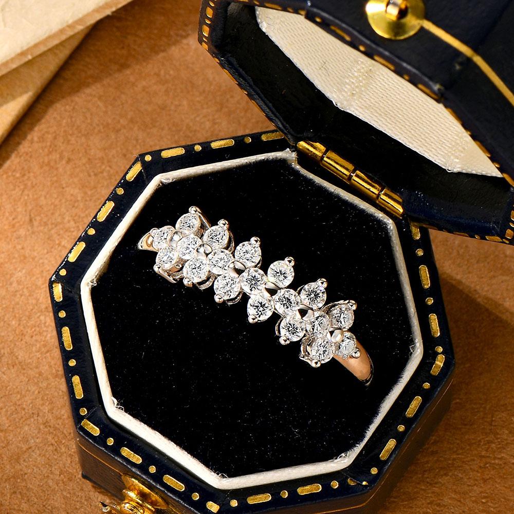 2MM D Clover Full Moissanite Ring for Women Sparkling Diamond S925 Silver Gold Plated Wedding Band with GRA
