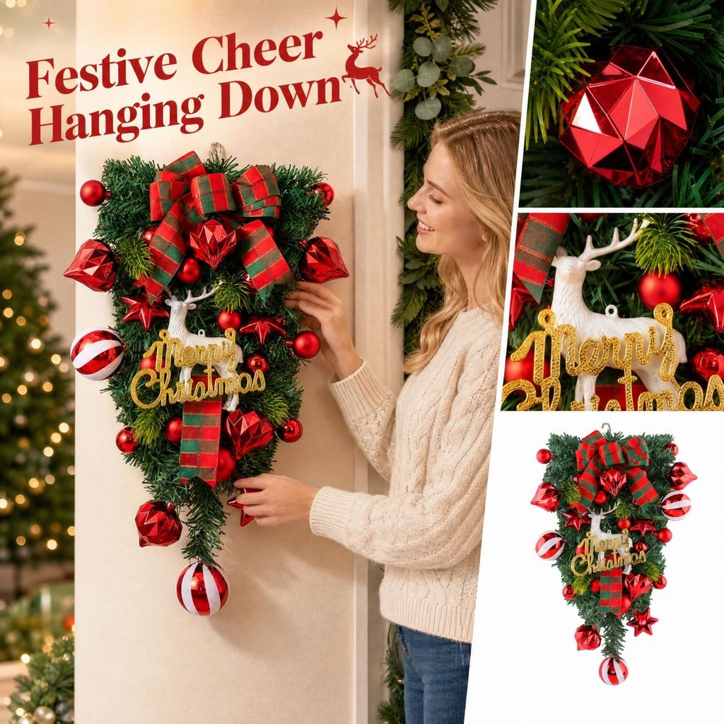 Christmas Wreath with Red Berries and -Down for Outdoor Front Door Hanging Decor