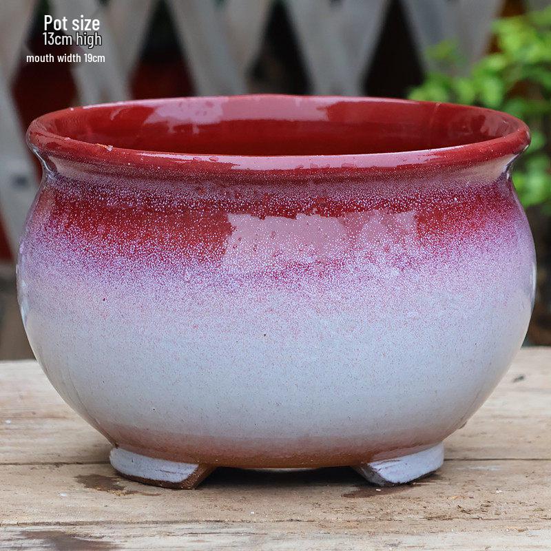 Handmade Large Coarse Pottery Succulent Flower Pot – Round Purple Sand Ceramic Planter