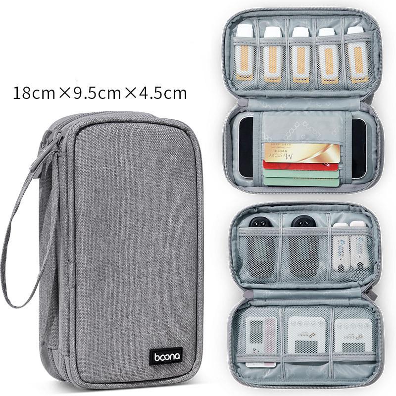 Borsa Organizer Per Cavi Da Viaggio Impermeabile - Doppio Strato, 21x13x5 Cm, Con 7 Tasche A Rete, Per Power Bank, Hard Disk, Caricabatterie, USB, Grigio