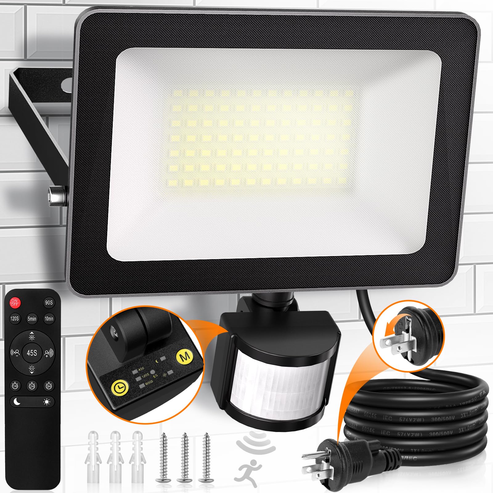 

MEIKEE [2024 Remote Control and Manual Operation] Motion Sensor Light, 60W, 6000LM, Outdoor LED Sensor Light, Daylight White (6500K), Remote Control,