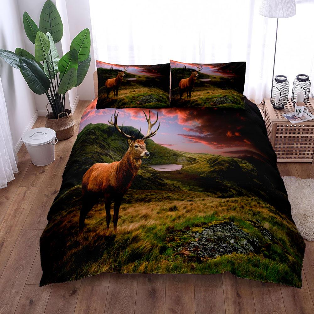

Comforter Green Deer Hunter Grove Painting King Queen Double Full Twin Single Size Set Comforter (quilt)-EU Single(135*200cm)3pcs
