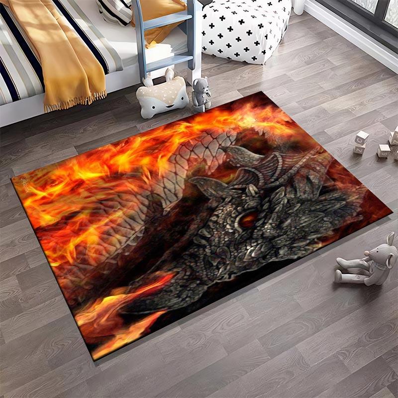 Fire Dragon Design Carpet with Scales and Flames1Fantasy Style Home Decor Mat Suitable for use as an anti-slip1 for1room and bedroom sofas