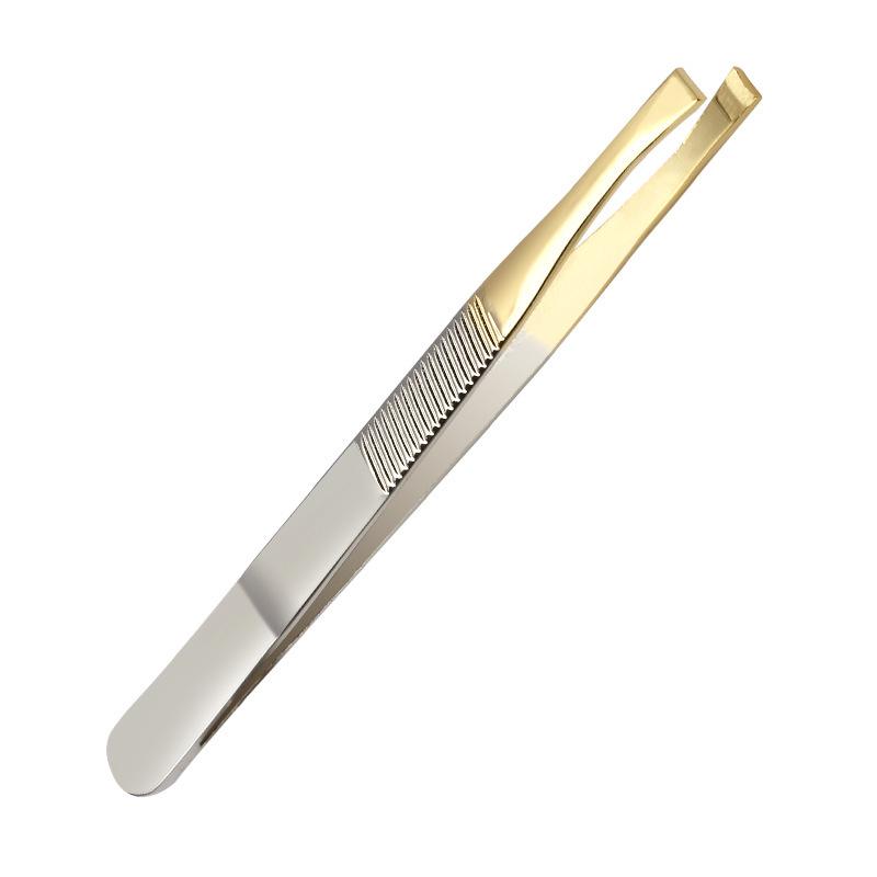 Stainless Steel Gold-Plated Slant Eyebrow Tweezers & Trimmer by Yangjiang Beauty Tools