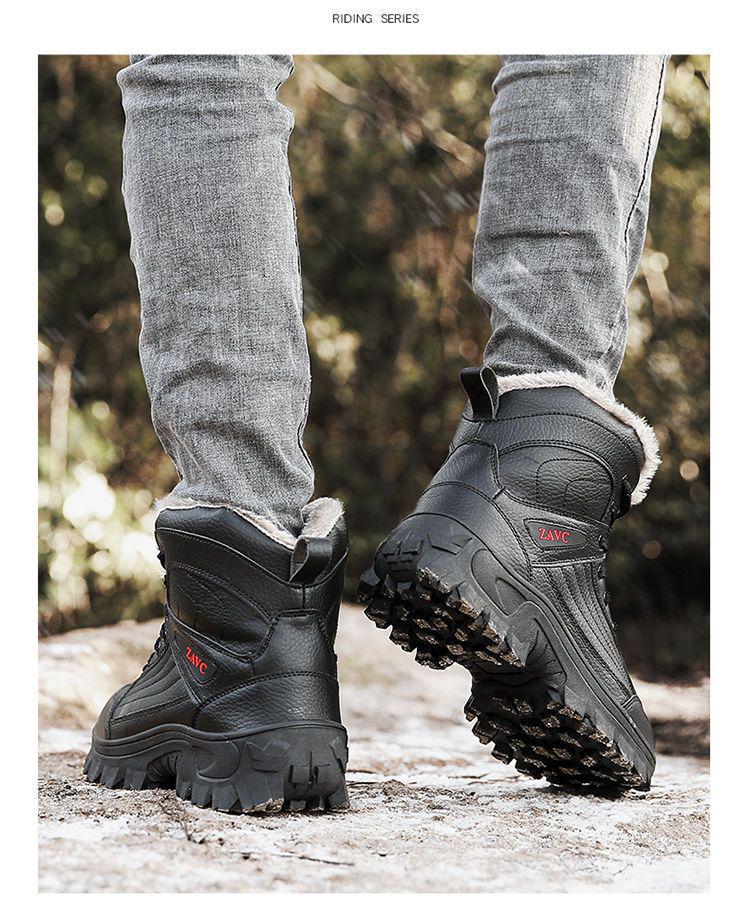 Northeast Herre Svarte Vanntette Sklisikre Høye Snøstøvler - Kuldebestandige, Slitesterke, Fløyelsforede, Bomullssko med Tykk Såle