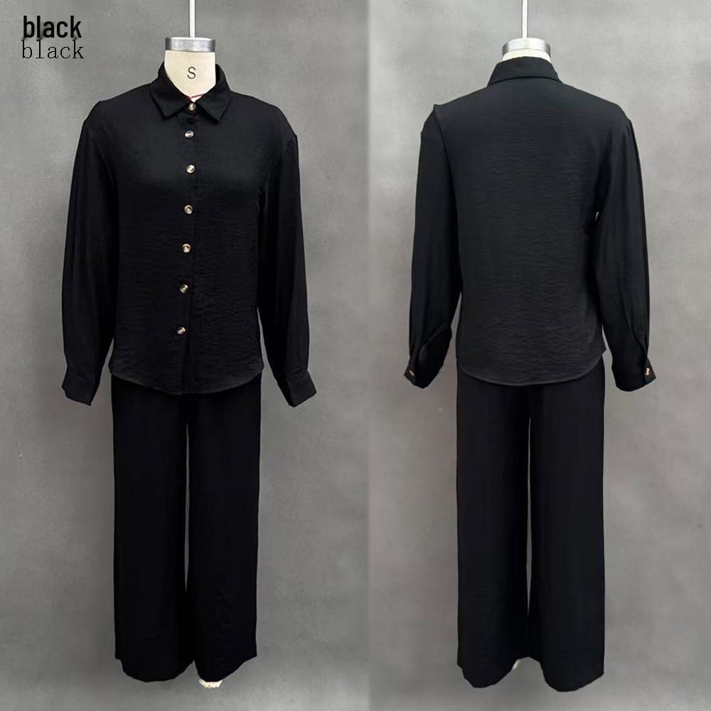 Women's Solid Color Long Sleeve Button Shirt & Pocketed Pants Set - 2025 Fashion