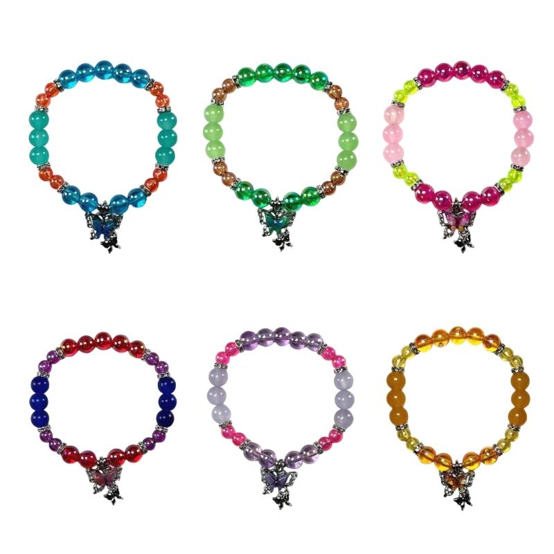 Stylish Crystal Bracelet With Butterfly Pendant Beaded Wristband Handmade Friendship Wristchain for Women Girls
