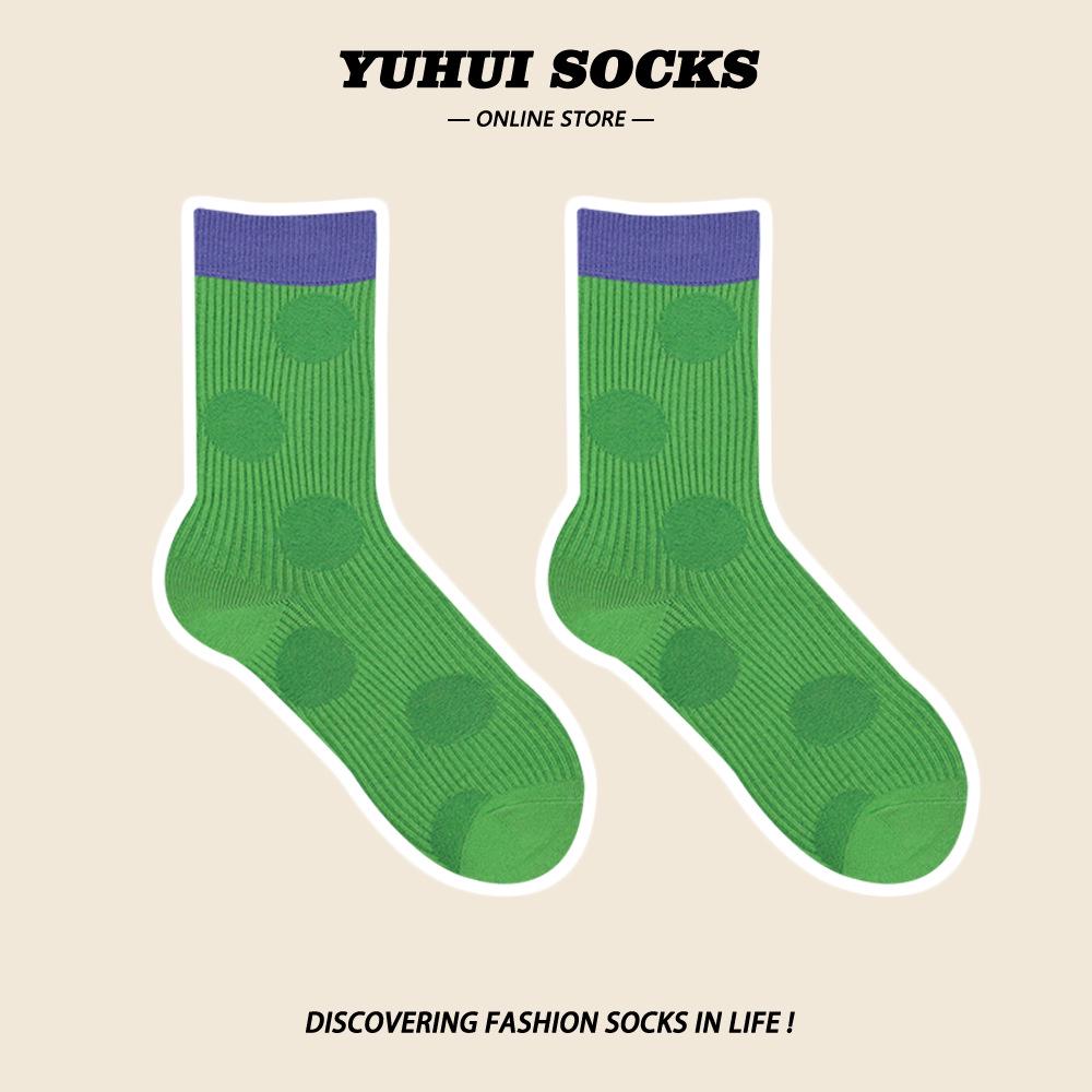 

Носки женские Dopamine Green с двойной иглой - Трендовый корейский японский стиль, Чистый хлопок, Весенне-летние до середины икры. One Size 35-40