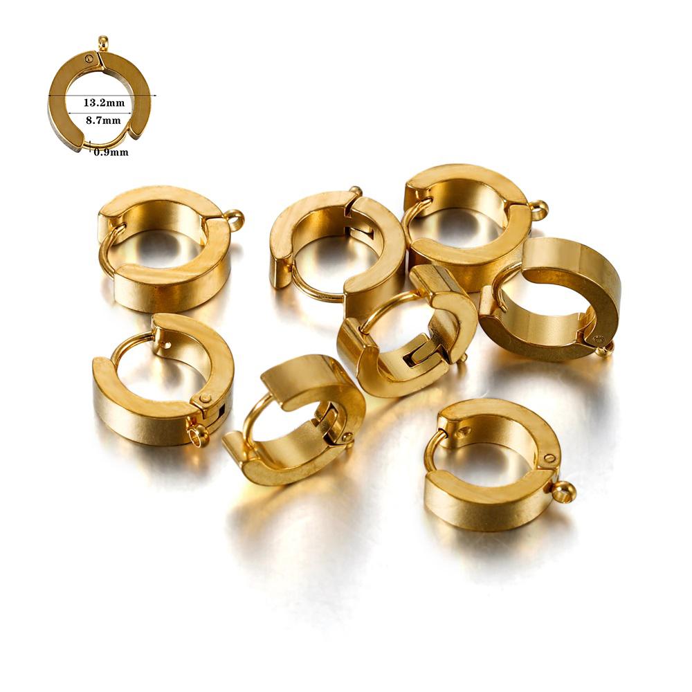 10pcs Stainless Steel Gold Huggie Earring Hooks With Loop Round Ear Post With Open Jump Ring For DIY Jewelry Making Supplies