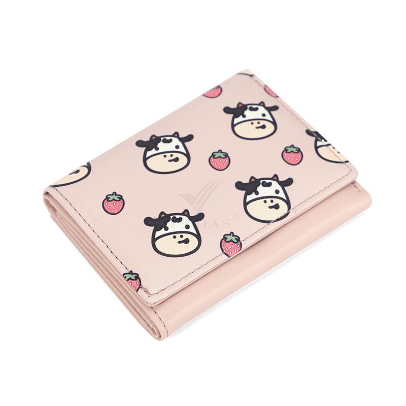 Women Cute Wallet Cow Print Pu Leather Business Card Holder Female Girl'S Coin Pouch Women Tri-Fold Cartoon Carteras Para Mujer