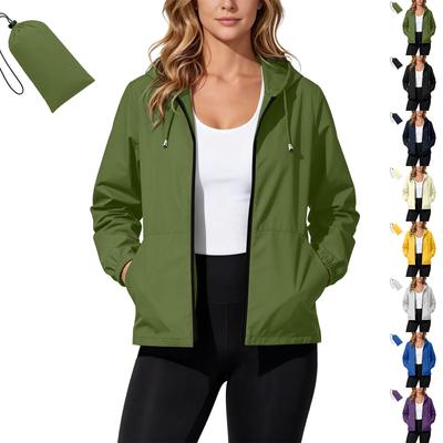 Jaqueta Impermeável Corta-vento com Capuz para Mulheres Leve Dobrável Capa de Chuva para Exterior com Bolsos com Zíper e Capuz Ajustável com Cordão