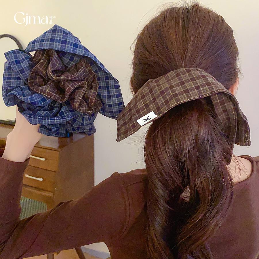 Maillard retro fabric plaid large intestine hair band women's high ponytail hair rope Korean oversized hair accessories
