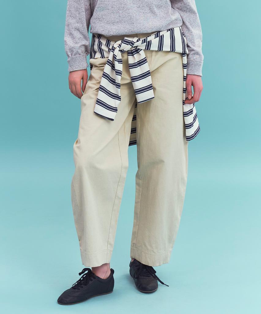 Seteo (W) Belted Cotton Barrel Fit Pants Beige
