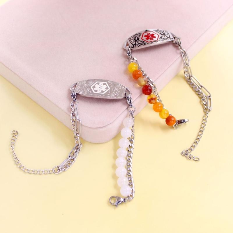 Verstellbares Medicals Alert ID-Armband mit gravierbarem Anhänger, Edelstahl, doppellagiges Armband, Handgelenkschmuck