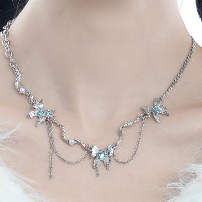 Collar de Borla Glaciar Mariposa Moda Mujer Perla Falsa Mariposa Patchwork Cadena Clavícula Collares Niñas Estilo Y2K Joyería de Fiesta Regalos