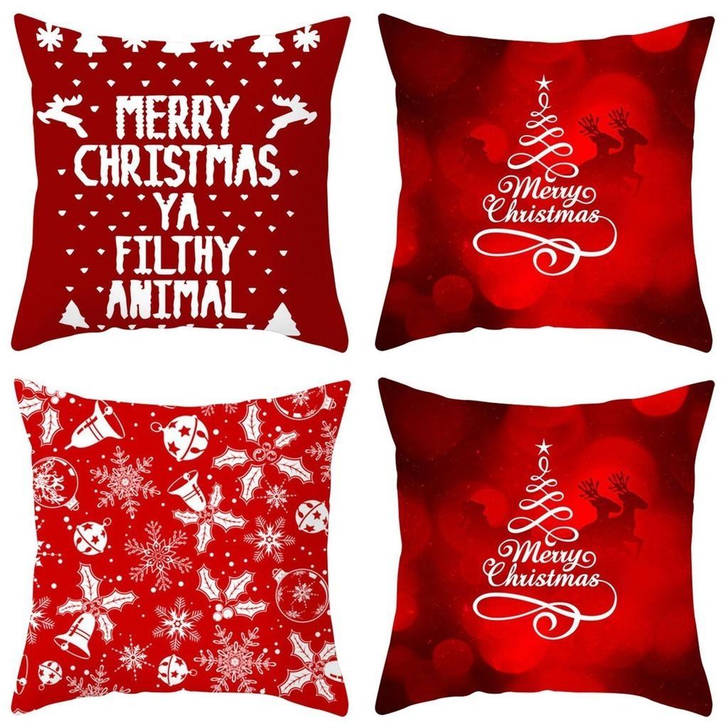 Festive Christmas Red Pillow Case Luxurious Cushion Cover For Cheerful Home Decor