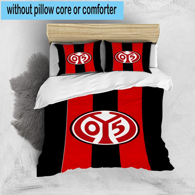 3PCS Red White Mainz Pattern Bedding Set,Including 1pc Duvet Cover And 2pcs Pillowcases Perfect for Bedroom, Dormitory, Fan Christmas Gift