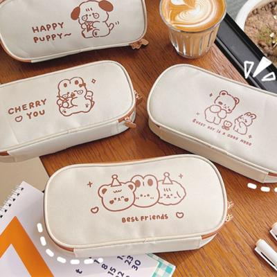 Pencil Case Cute Cartoon Dog Pencil Case Ins Wind School Multi-layer Large-capacity Canvas Stationery Bag