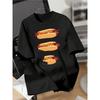 European Sizes Men's T-Shirt Cute Dog Hot Dog Costume Print Graffiti Letter Print Short Sleeve T-Shirt, High Street Couple's Top