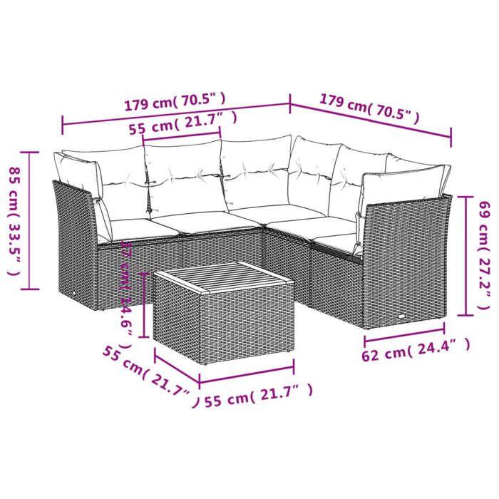 VidaXL Garden Lounge Set 6 Pcs with Cushions Black Braided Resin 3223633