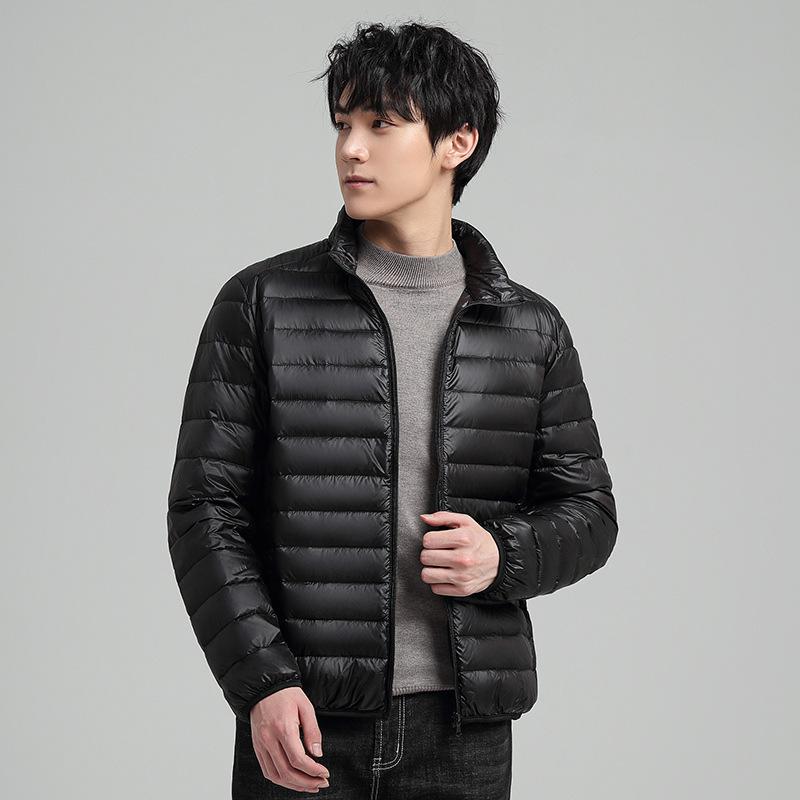 Зимняя белая утиная пуховая легкая куртка мужская теплая однотонная мужская куртка повседневная стойка воротник мужская M