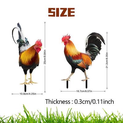 New 2×Rooster Chicken Statue For Outdoor Garden Yard Decoration Art Figure Sculpture