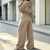 Women's Casual V-Neck Hooded Long Sleeve Sweatshirt and Pants 2 Piece Set