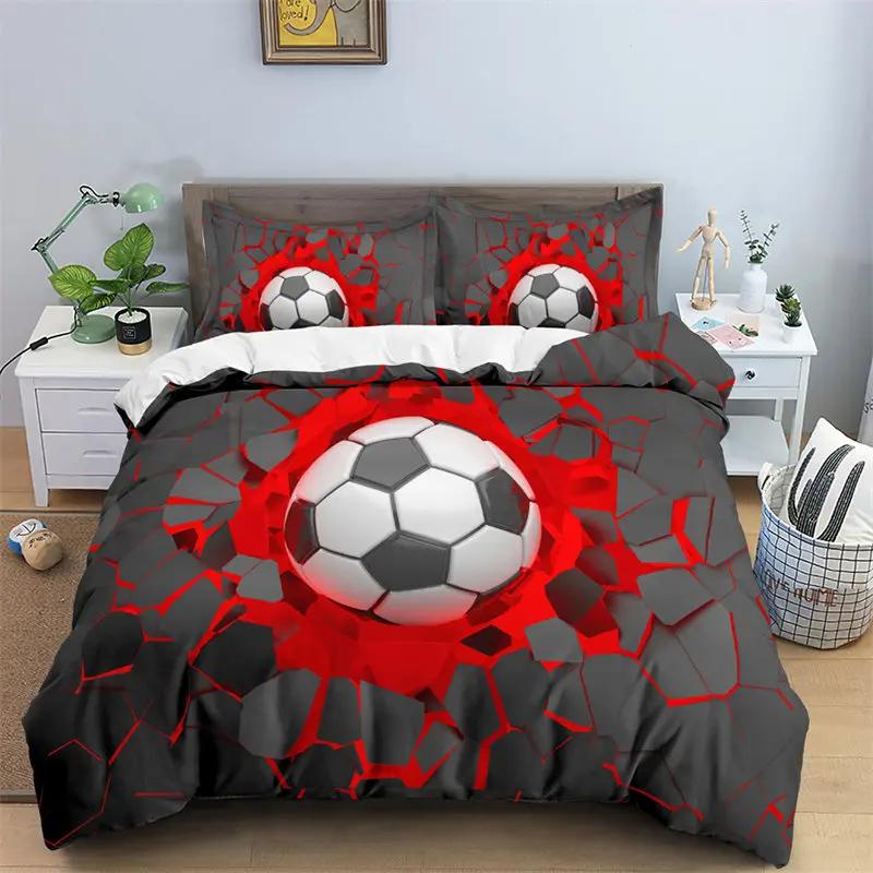 3PCS Single-sided Printed Bedding Set ,Comforter  Colorful Graffiti Football Duvet Bedding Cover Pillows Comfortable Bedspreads