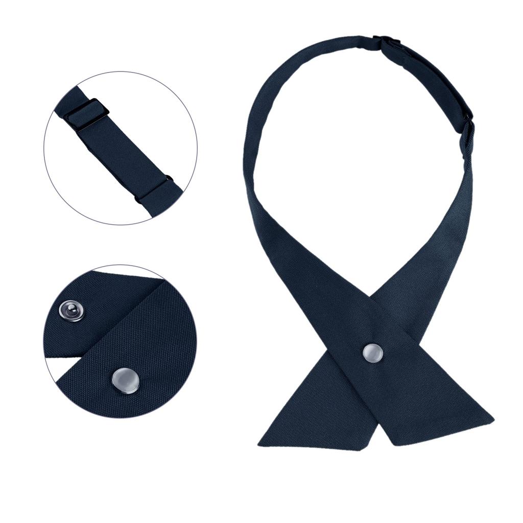 [Elerevyo] Women's & Men's Adjustable Cross Bow Tie, Solid Snap Button Tie, School Uniform, Navy Blue, One Size