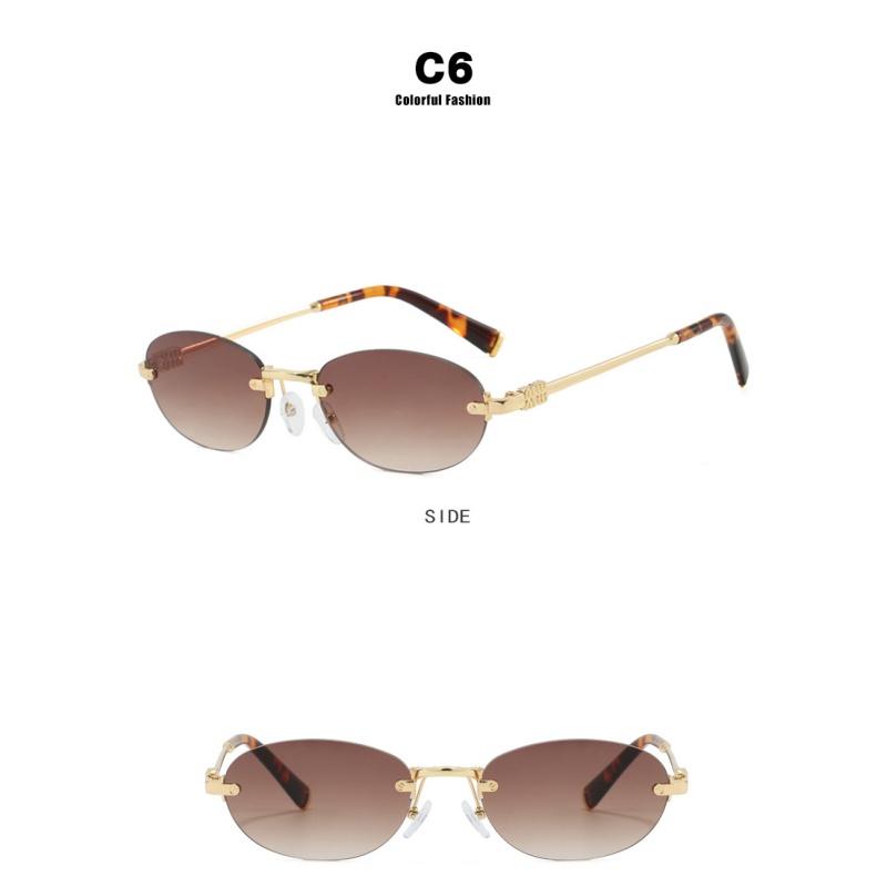 Damskie okulary przeciwsłoneczne, owalne bezramkowe okulary przeciwsłoneczne, modne okulary przeciwsłoneczne